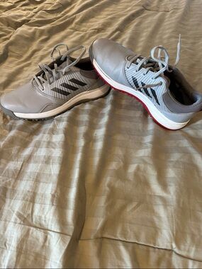 adidas Men’s Gray Athletic Golf Shoes with Red Outsole Accent